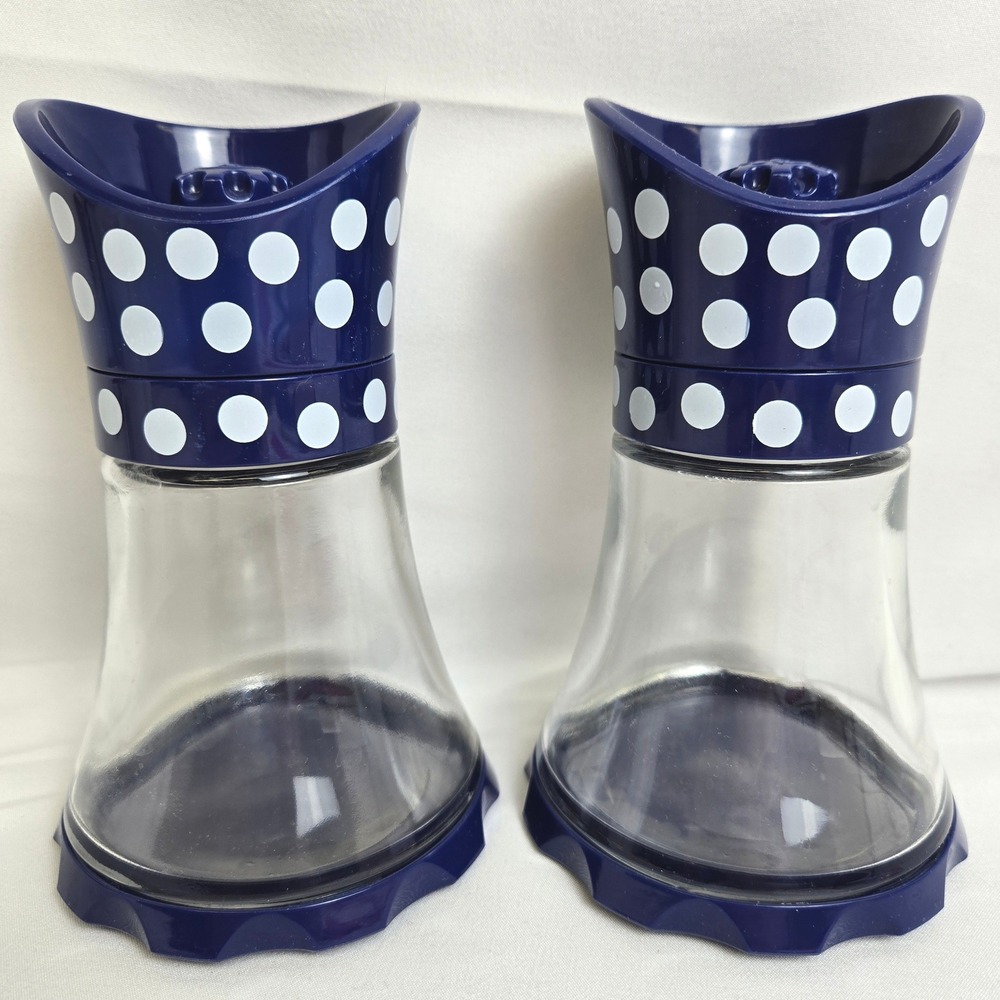 Kuhn Rikon Swiss Design Salt & Pepper Grinders Set of 2 Blue White Polka Dots 6"